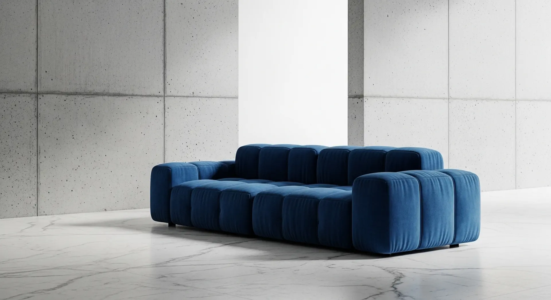 Minimalist Brutalist Luxury Living Room with Raw Concrete Walls