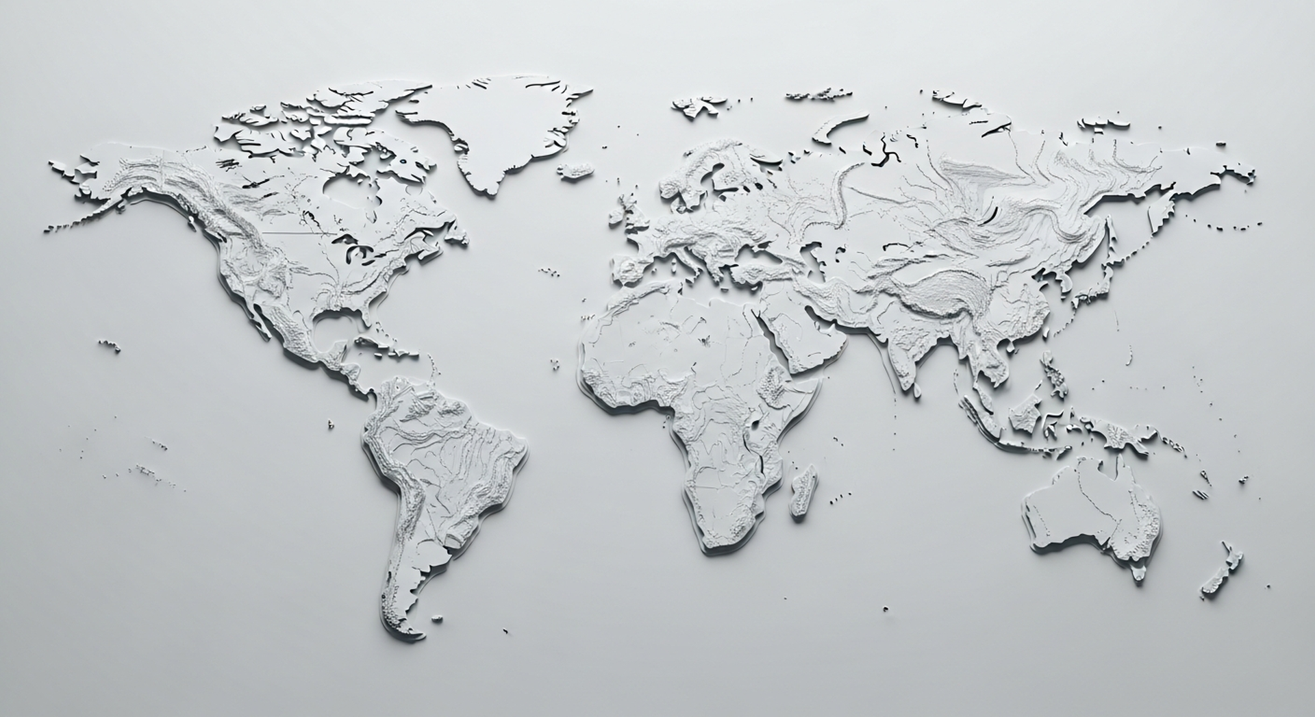 Topographical World Map Continent Relief Sculpture with Geological Textures